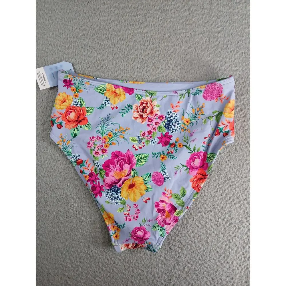 Lands' End Swim Bottoms Womens 4 Purple Floral High Rise Bikini Beach Pool NWT
